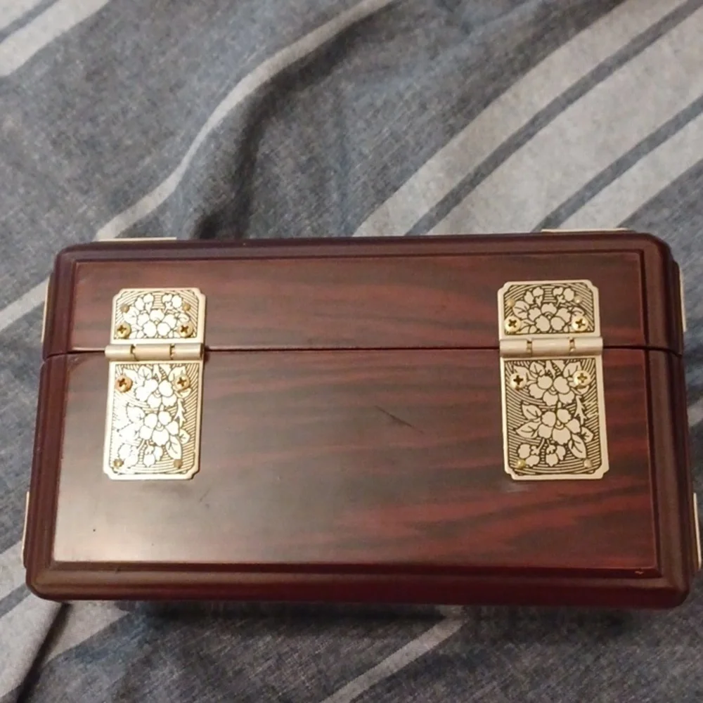 Vintage Cherry Wooden lacquer Jewelry Box Korean